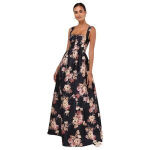 Lulus Navy Floral Maxi Dress | Size XL | Bustier Bodice